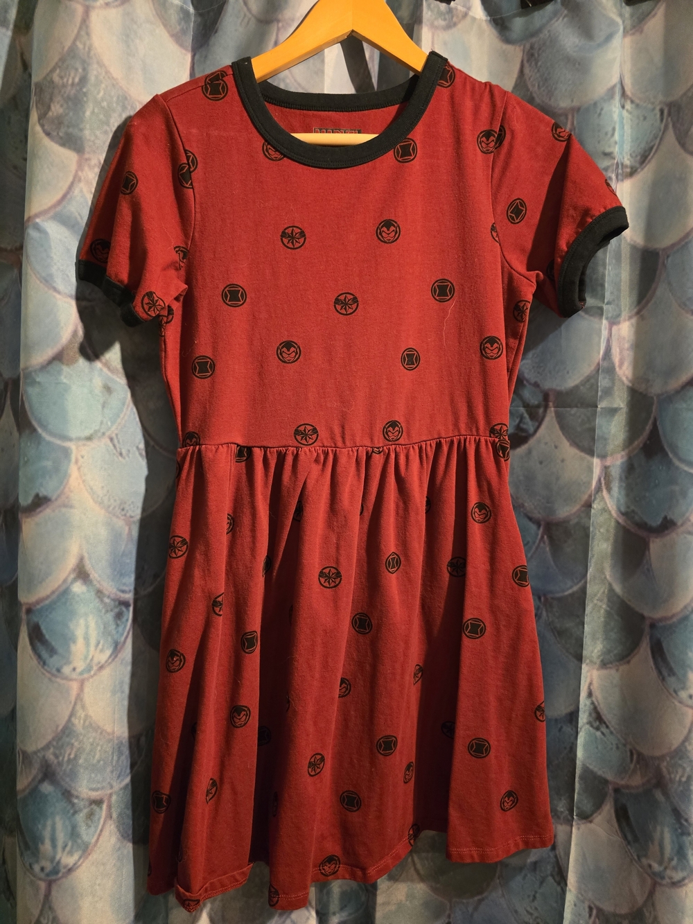 Marvel Red Superhero Icons Short-Sleeve Casual Dress with Black Trim